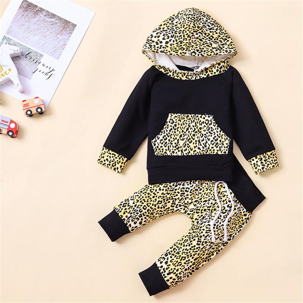 Baby Girls Leopard Printed Hooded Top & Trousers Baby Outfits - PrettyKid