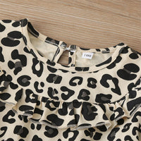 Girls Leopard Printed Long Sleeve Girls Wholesale Dresses - PrettyKid