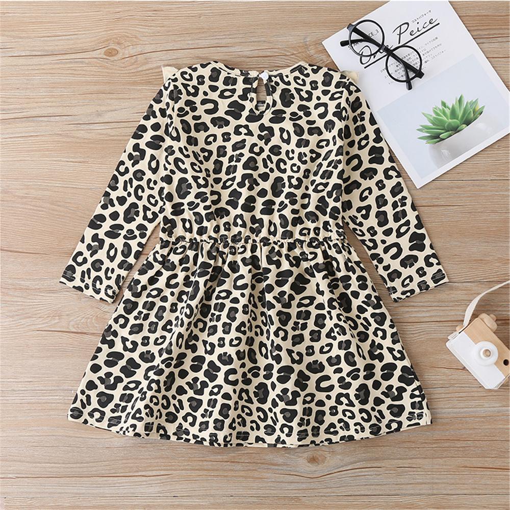 Girls Leopard Printed Long Sleeve Girls Wholesale Dresses - PrettyKid