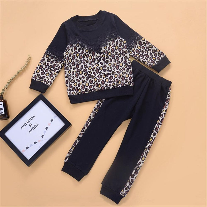 Girls Leopard Printed Long Sleeve T-shirt & Trousers Girl Wholesale - PrettyKid