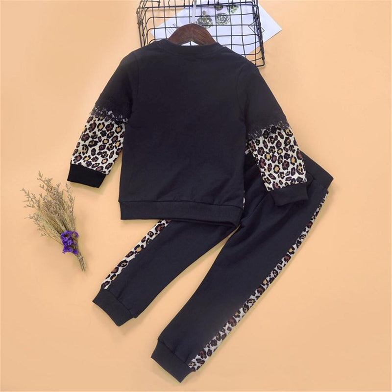 Girls Leopard Printed Long Sleeve T-shirt & Trousers Girl Wholesale - PrettyKid