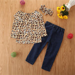 Girls Leopard Printed Long Sleeve Top & Jeans Wholesale Clothing For Children - PrettyKid