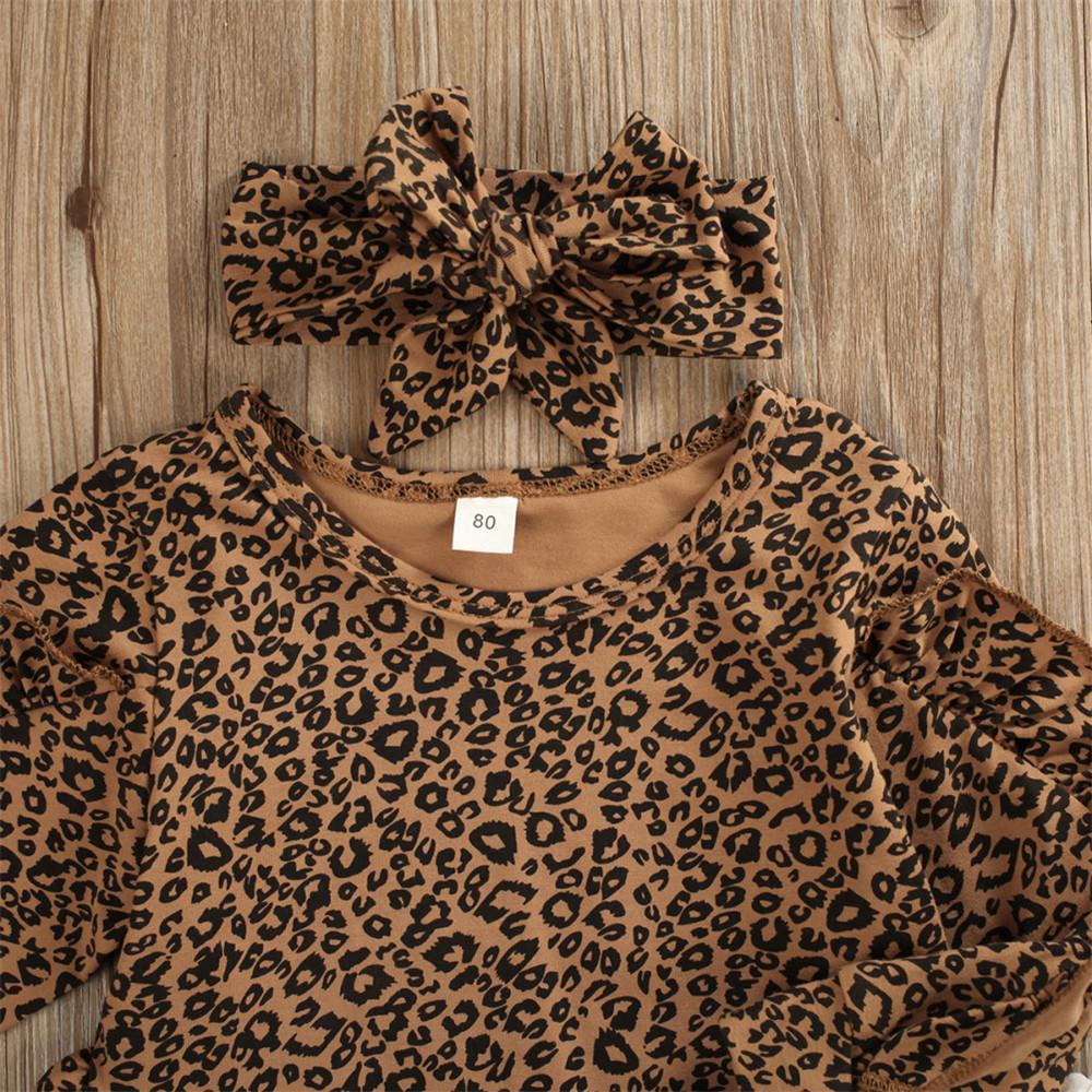 Girls Leopard Printed Long Sleeve Tops & Trousers & Headband - PrettyKid