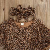 Girls Leopard Printed Long Sleeve Tops & Trousers & Headband - PrettyKid