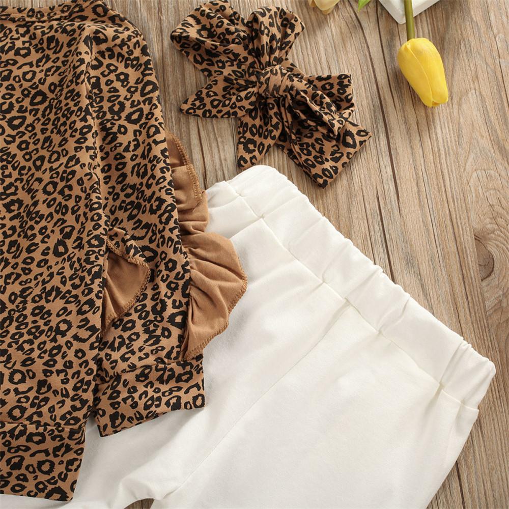 Girls Leopard Printed Long Sleeve Tops & Trousers & Headband - PrettyKid
