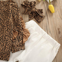 Girls Leopard Printed Long Sleeve Tops & Trousers & Headband - PrettyKid