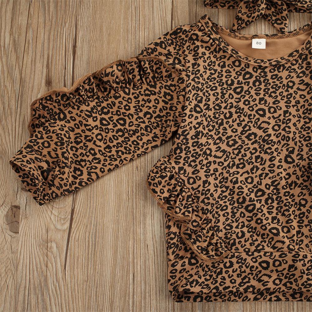 Girls Leopard Printed Long Sleeve Tops & Trousers & Headband - PrettyKid