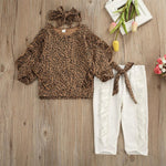 Girls Leopard Printed Long Sleeve Tops & Trousers & Headband - PrettyKid