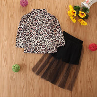 Girls Leopard Printed Long Sleeve Tops & Tulle Skirt Wholesale Toddler Clothes - PrettyKid