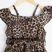 Girls Leopard Printed Off Shoulder Sling Summer Dress Kids Wholesale clothes - PrettyKid