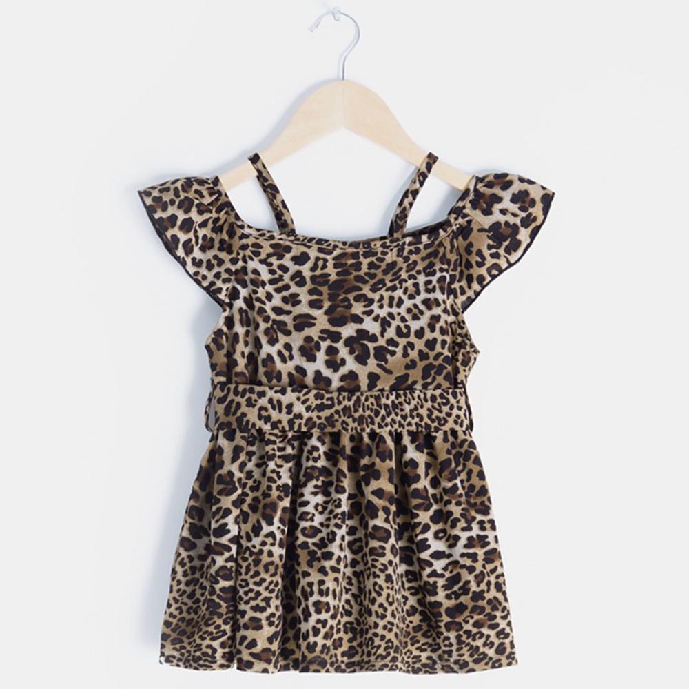 Girls Leopard Printed Off Shoulder Sling Summer Dress Kids Wholesale clothes - PrettyKid