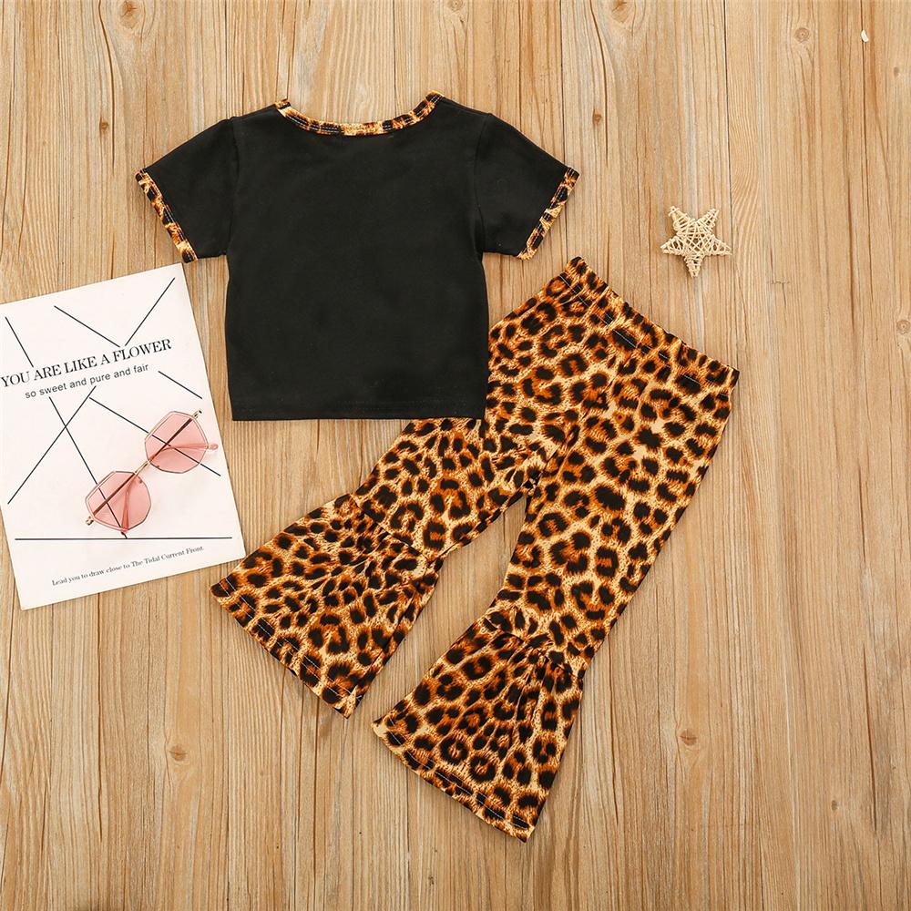 Girls Leopard Printed Short Sleeve Top & Bell Trousers Toddler clothes Wholesale - PrettyKid