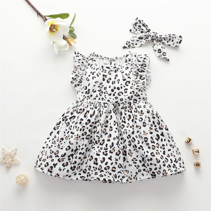 Girls Leopard Printed Sleeveless Dress & Headband Wholesale Baby Girl clothing - PrettyKid