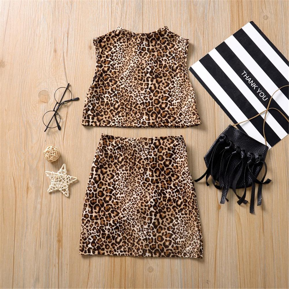 Girls Leopard Printed Sleeveless Top & Skirt Girl Boutique clothes Wholesale - PrettyKid
