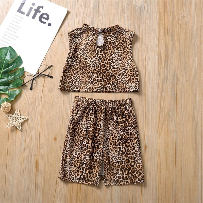 Girls Leopard Printed Sleeveless Top & Skirt Girl Boutique clothes Wholesale - PrettyKid