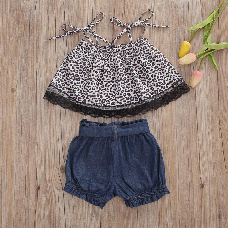 Baby Girls Leopard Printed Sling Top & Shorts Wholesale Baby clothing vendors - PrettyKid