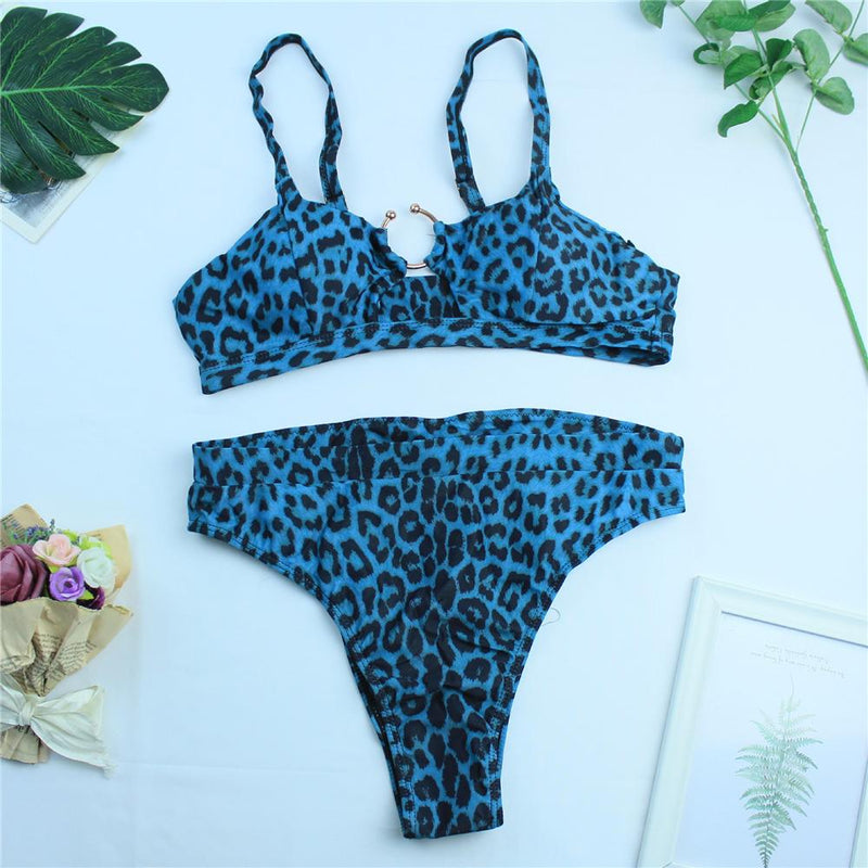 Toddler Girls Leopard Printed Solid Metal Buckle Swimming Suits Plus Size Swimwear european children's clothing wholesale - PrettyKid