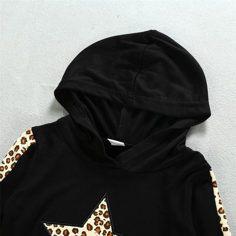Unisex Leopard Printed Star Long Sleeve Hooded Tops & Pants Wholesale - PrettyKid
