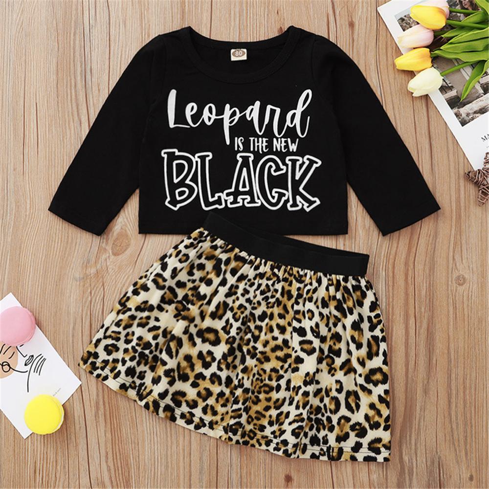 Baby Girls Leopard Printed T-shirt & Skirt Cheap Baby Boutique Clothes - PrettyKid