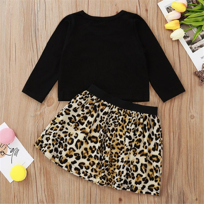 Baby Girls Leopard Printed T-shirt & Skirt Cheap Baby Boutique Clothes - PrettyKid