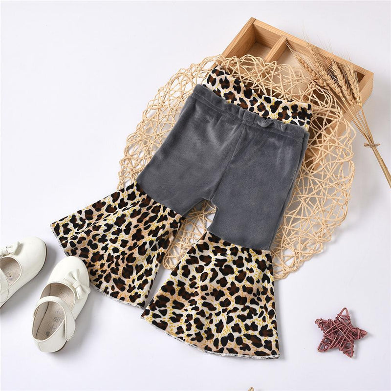 Baby Girls Leopard Printed Wide Leg Flared Trousers Wholesale Baby clothing - PrettyKid