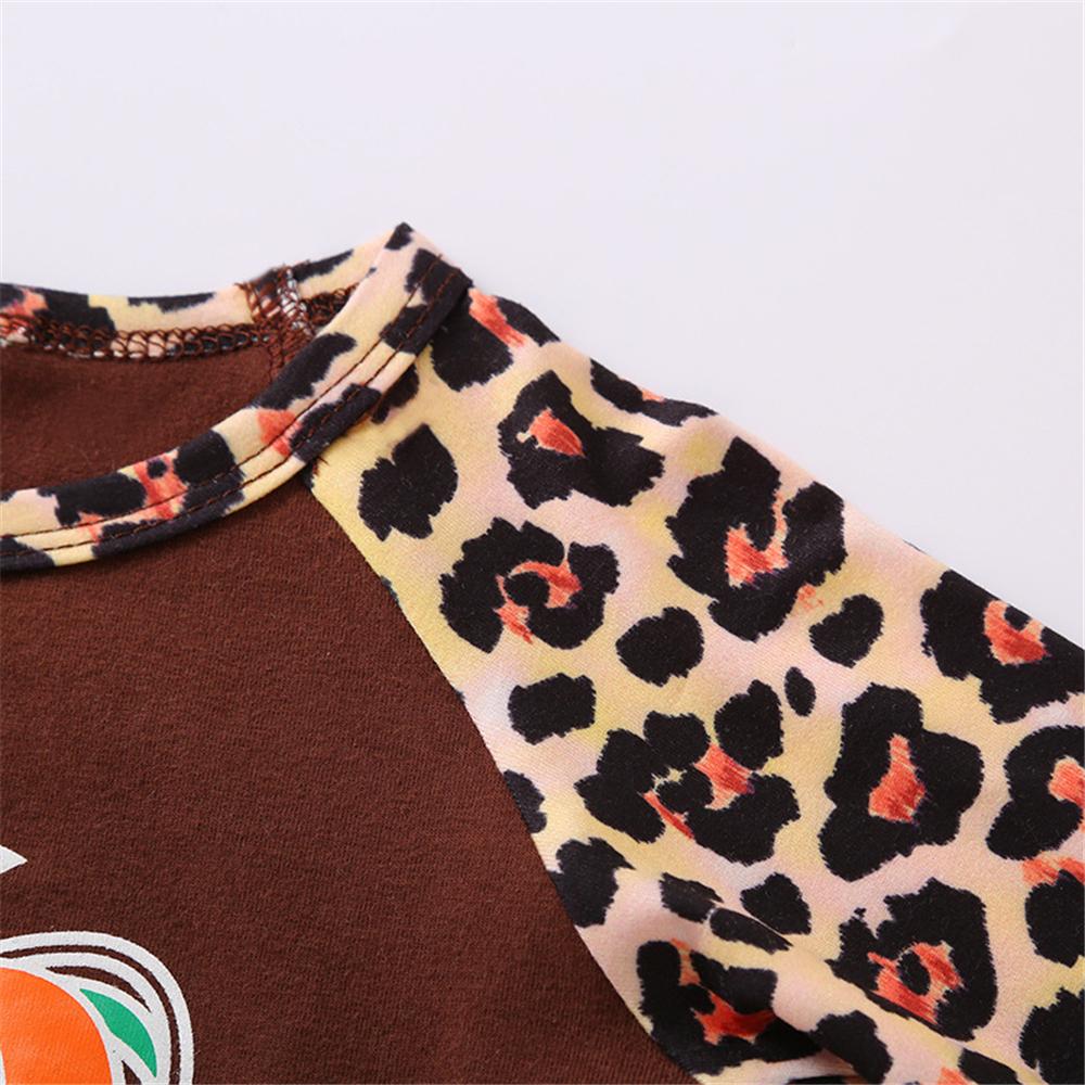 Girls Leopard Pumpkin Long Sleeve Top & Flared Trousers Girls Wholesale - PrettyKid