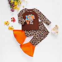 Girls Leopard Pumpkin Long Sleeve Top & Flared Trousers Girls Wholesale - PrettyKid