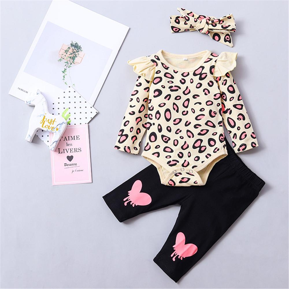 Baby Girls Leopard Ruffle Long Sleeve Romper & Pants Baby Outfits - PrettyKid