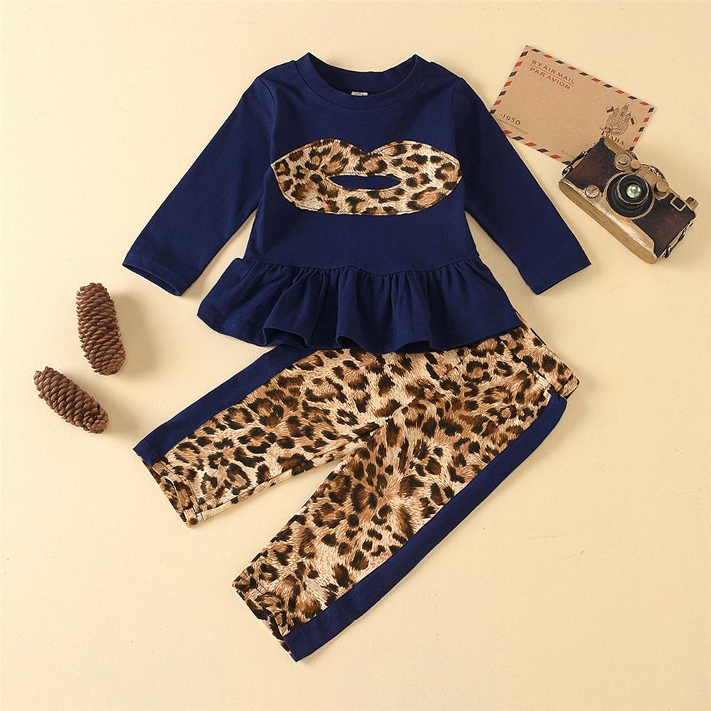 Girls Leopard Ruffled Long Sleeve Top & Pants Girls Clothing Wholesalers - PrettyKid