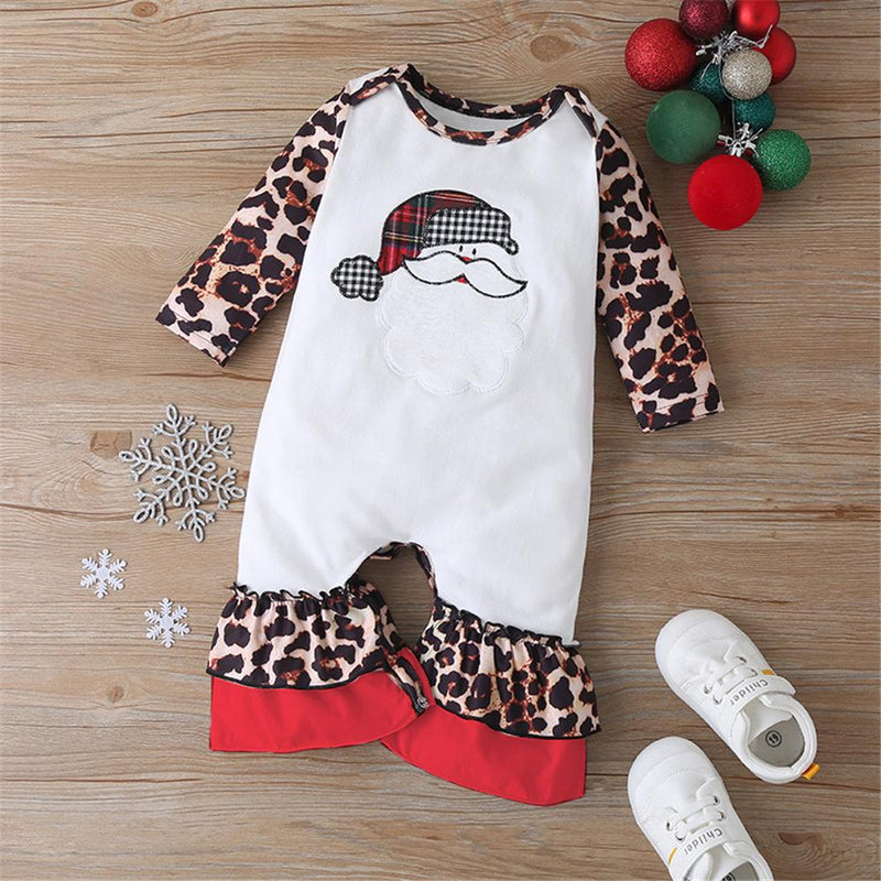 Baby Girl Leopard Santa Claus Long Sleeve Romper Baby Clothing In Bulk - PrettyKid