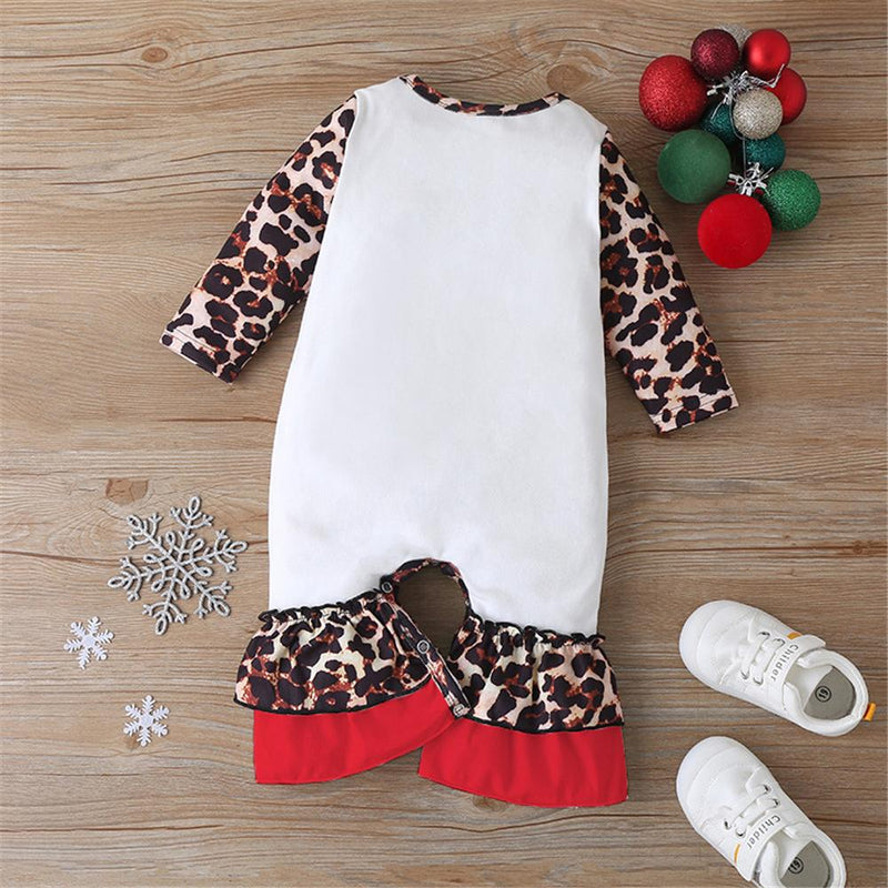Baby Girl Leopard Santa Claus Long Sleeve Romper Baby Clothing In Bulk - PrettyKid