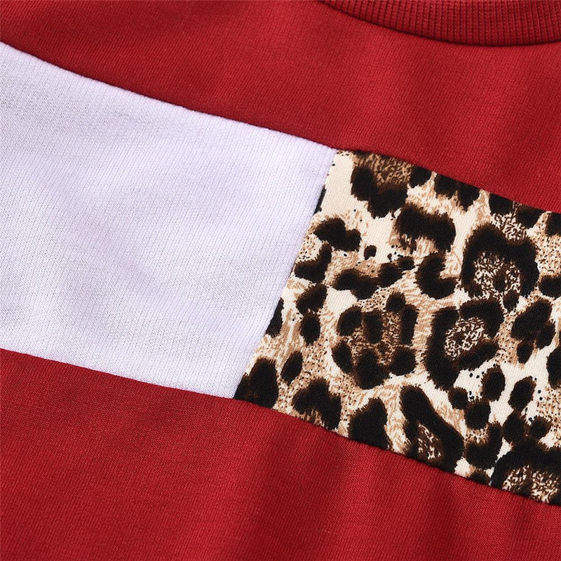 Girls Leopard Splicing Long Sleeve Tops & Pants Girls Wholesale Clothes - PrettyKid