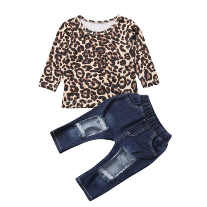 Toddler Girls Leopard Top & Ripped Jeans Wholesale Boutique Girl Clothing - PrettyKid