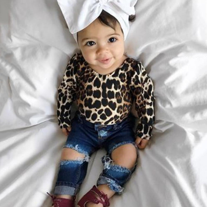 Toddler Girls Leopard Top & Ripped Jeans Wholesale Boutique Girl Clothing - PrettyKid