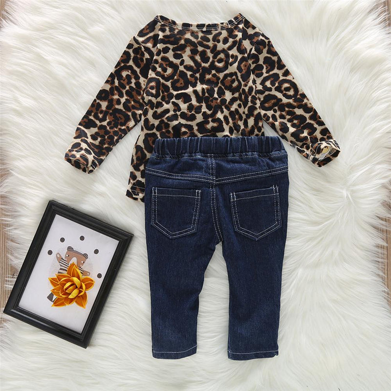 Toddler Girls Leopard Top & Ripped Jeans Wholesale Boutique Girl Clothing - PrettyKid