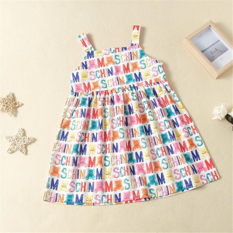 Girls Letter Animal Printed Suspender Dress Girls Boutique clothing Wholesale - PrettyKid