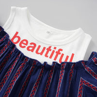 Girls Letter Beautiful Printed Splicing Short Sleeve Dress Girls Dress Wholesale - PrettyKid