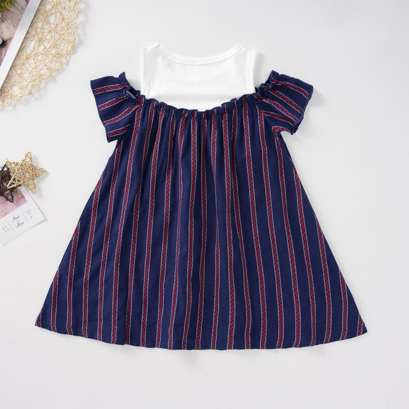 Girls Letter Beautiful Printed Splicing Short Sleeve Dress Girls Dress Wholesale - PrettyKid