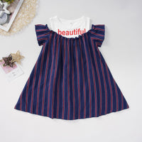 Girls Letter Beautiful Printed Splicing Short Sleeve Dress Girls Dress Wholesale - PrettyKid