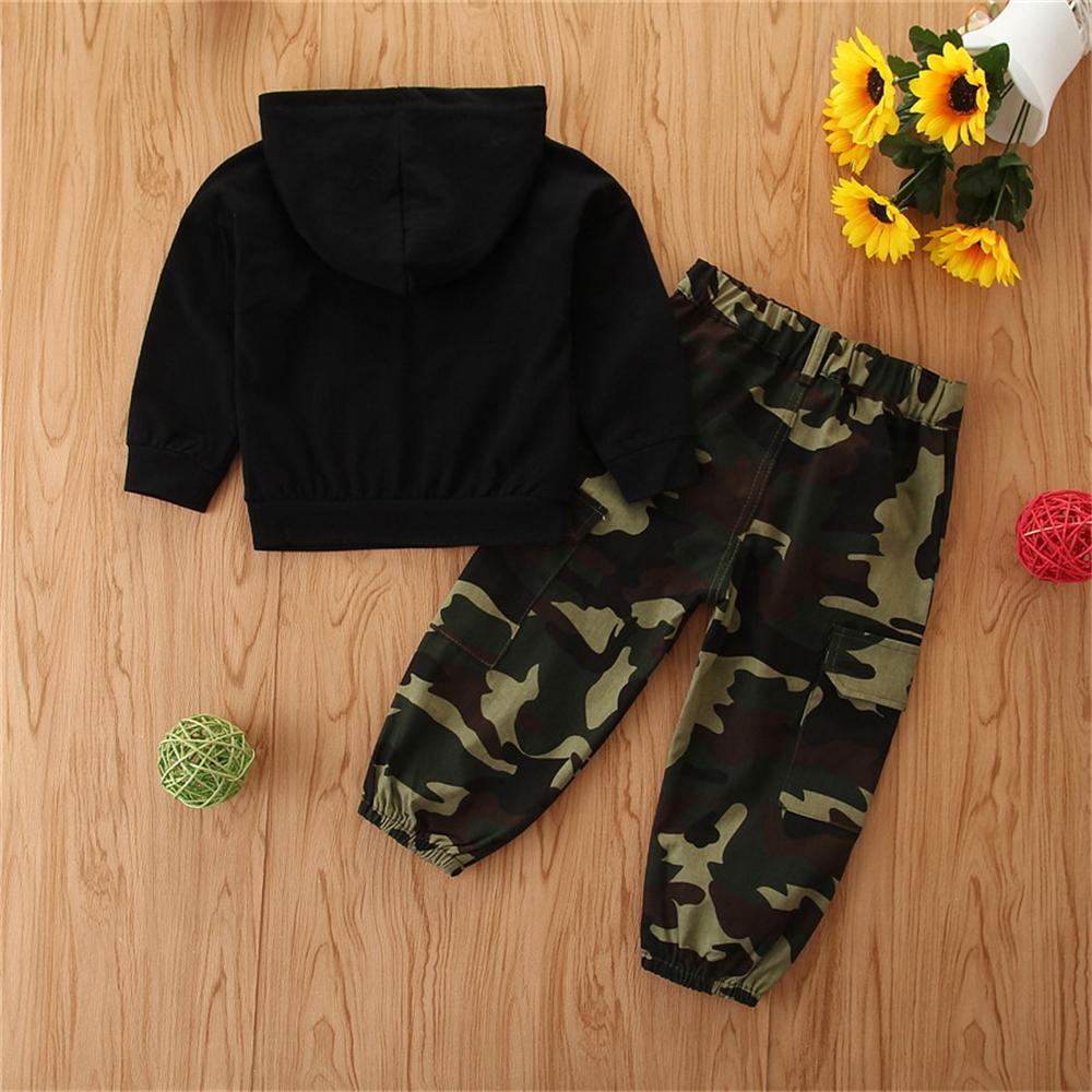 Boys Letter Camo Printed Long Sleeve Hooded Tracksuit Kids Clothing Suppliers - PrettyKid
