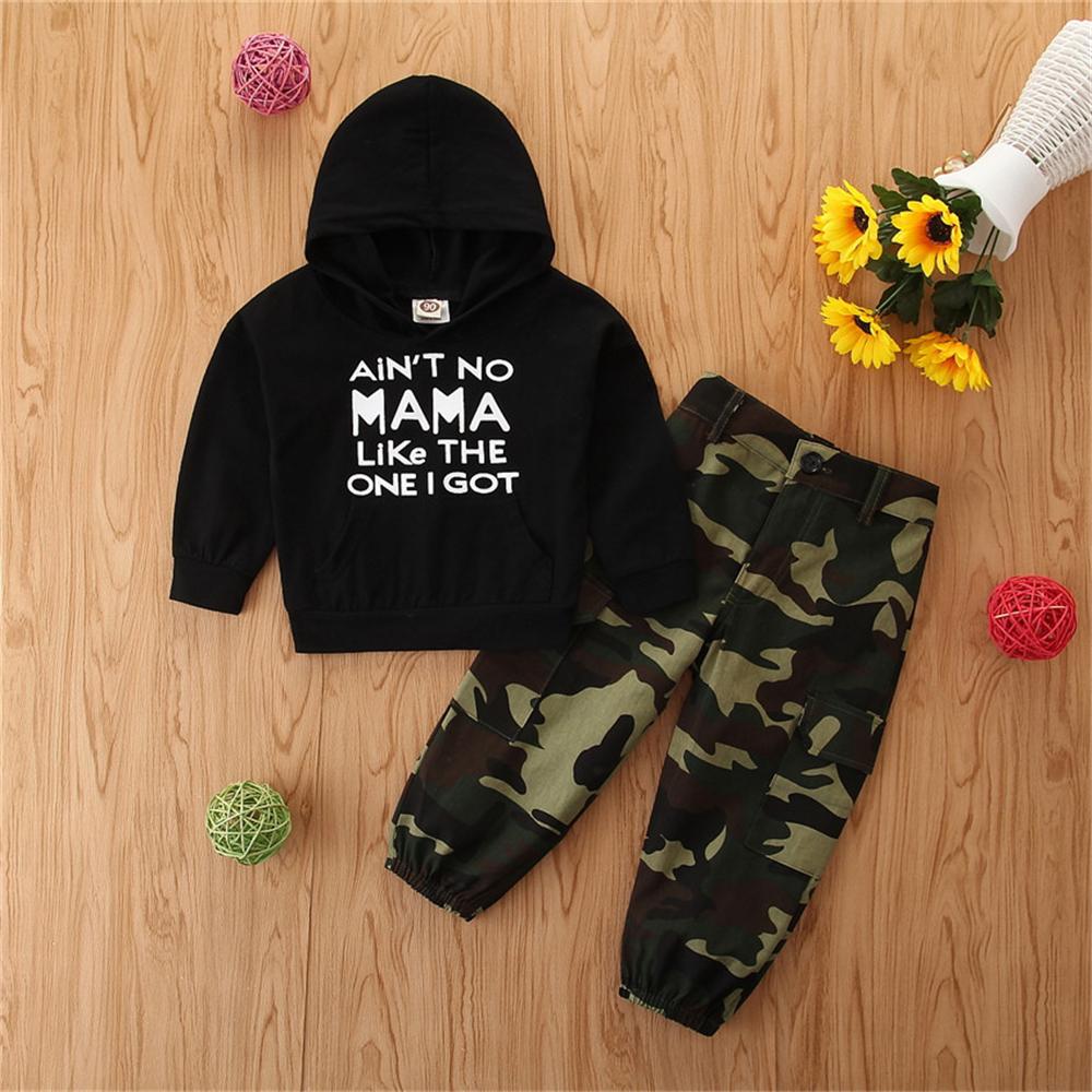 Boys Letter Camo Printed Long Sleeve Hooded Tracksuit Kids Clothing Suppliers - PrettyKid
