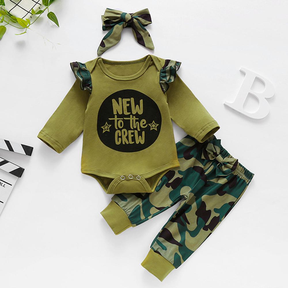 Baby Girls Letter Camo Printed Romper & Pants Baby Clothes Cheap Wholesale - PrettyKid