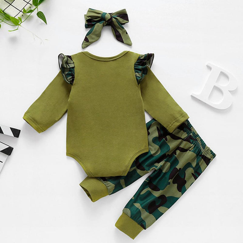 Baby Girls Letter Camo Printed Romper & Pants Baby Clothes Cheap Wholesale - PrettyKid