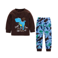 Boys Letter Cartoon Dinosaur Printed Tops & Pants Boys Clothes Wholesale - PrettyKid