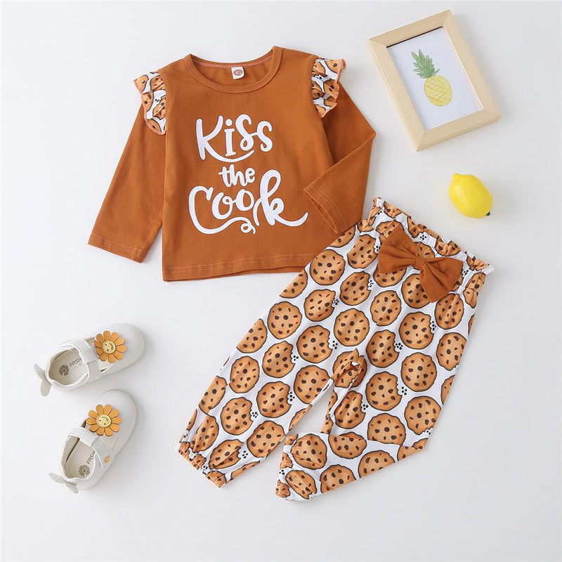 Baby Girls Letter Cartoon Printed Long Sleeve Top & Pants Wholesale Baby - PrettyKid