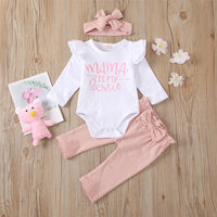 Baby Girls Letter Casual Romper & Pants & Headband Wholesale Kidswear - PrettyKid