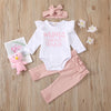Baby Girls Letter Casual Romper & Pants & Headband Wholesale Kidswear - PrettyKid