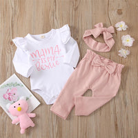 Baby Girls Letter Casual Romper & Pants & Headband Wholesale Kidswear - PrettyKid