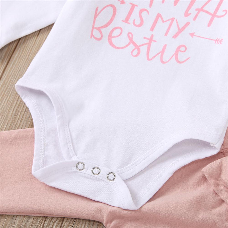 Baby Girls Letter Casual Romper & Pants & Headband Wholesale Kidswear - PrettyKid