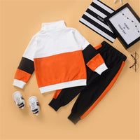 Toddler Boys Letter Color Block Long Sleeve Top & Pants Wholesale Kidswear - PrettyKid